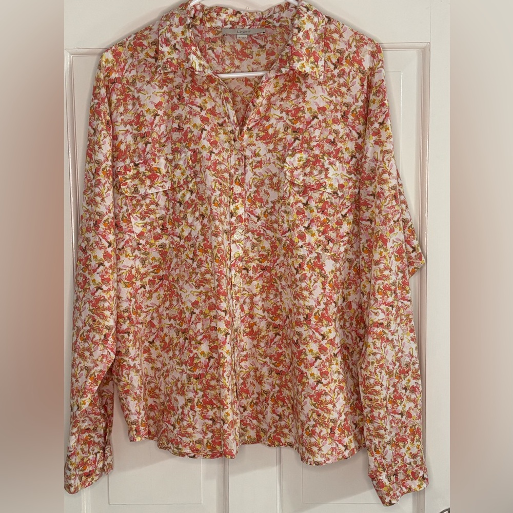 Floral Button-Down Long Sleeve Blouse - Pink Multi